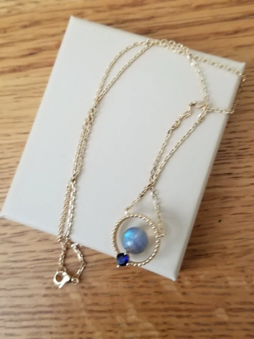 NWT! Womens Fashion 14K Gold-Plated Necklace with Beaded Bezel & Dual Stones